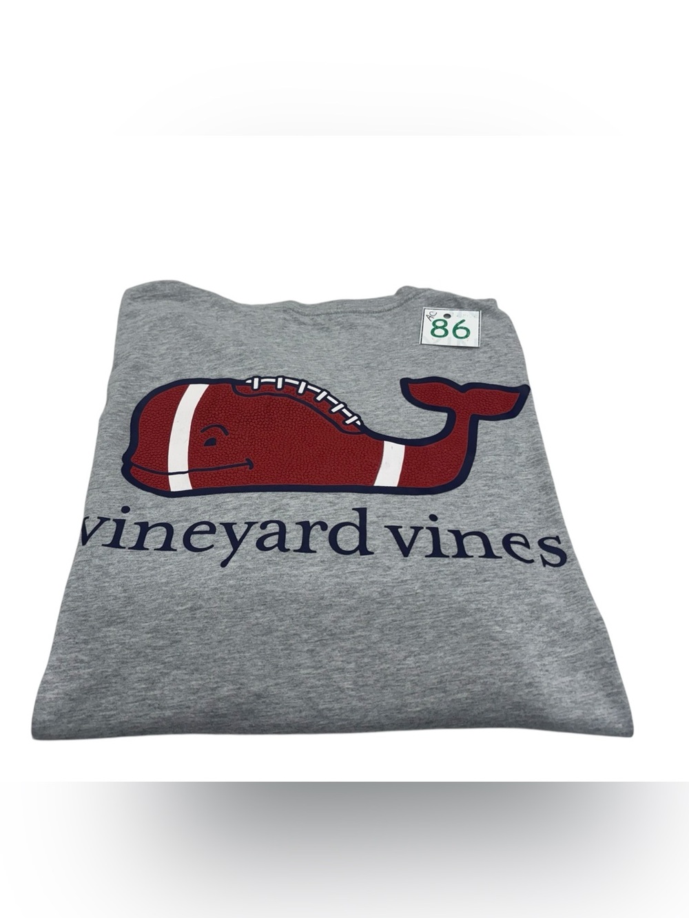 Vineyard Vines Gray Tee with Football Whale Logo